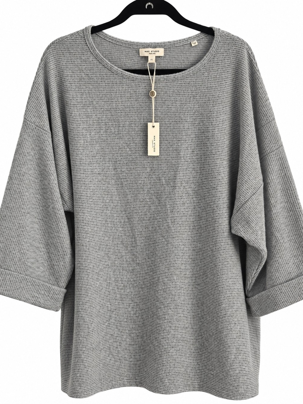 Max Studio London Women’s Plus Size 2X Gray Textured Knit Top 3/4 Sleeve NWT